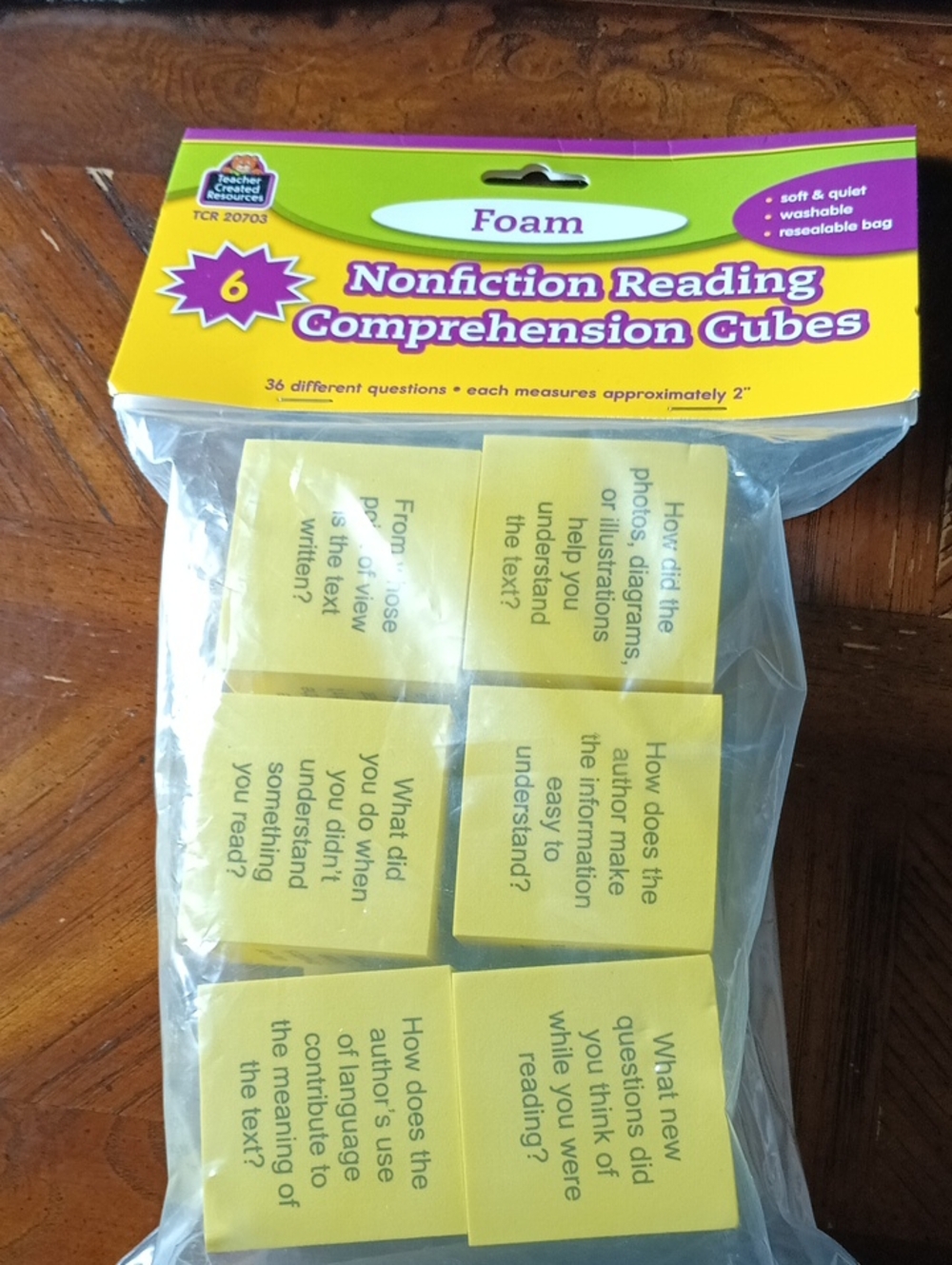 Foam Nonfiction Reading Comprehension Cubes - Yellow -